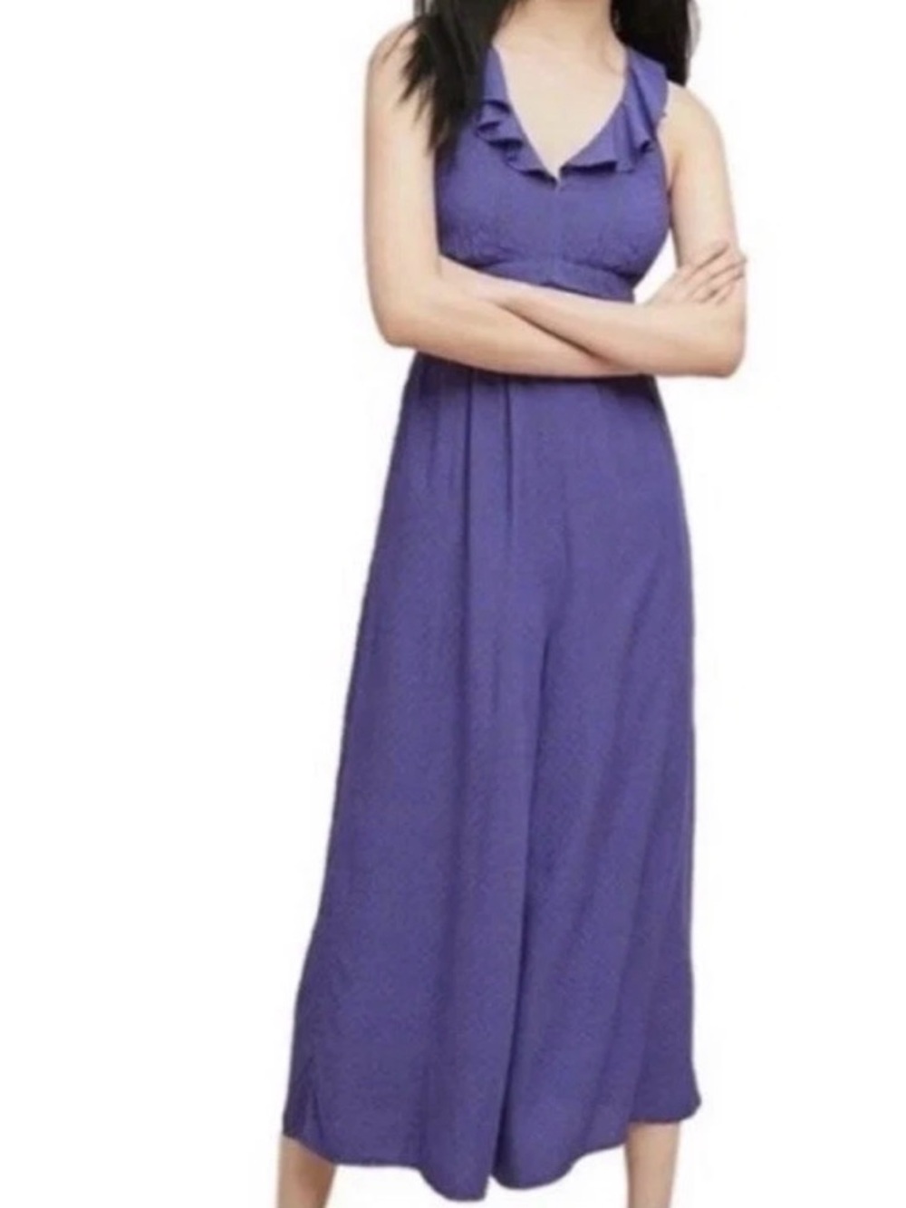 Anthropologie Maeve Justine Ruffled Polka Dot Sleeveless Wide Leg Jumpsuit